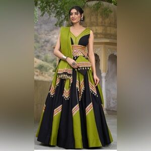 Elegant Black and Green Embroidered Lehenga